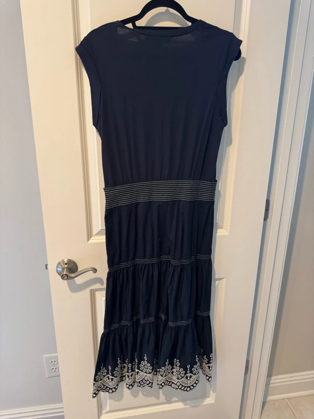 Veronica Beard Navy Blue & White Eyelet Sleeveless Amaia Midi Dress | S - Picture 7 of 7